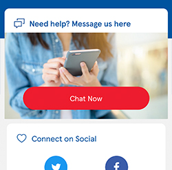 Image from the Tesco Mobile app of the Help Centre page contacting your to the Customer Care team