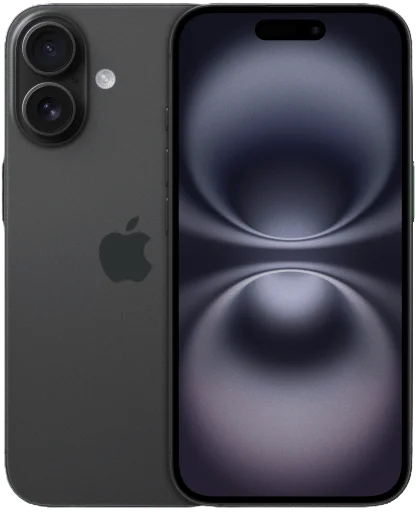 Apple iPhone 16 smartphone shown from front and back views