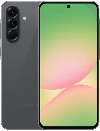 Samsung Galaxy A56 5G smartphone shown from front and back views