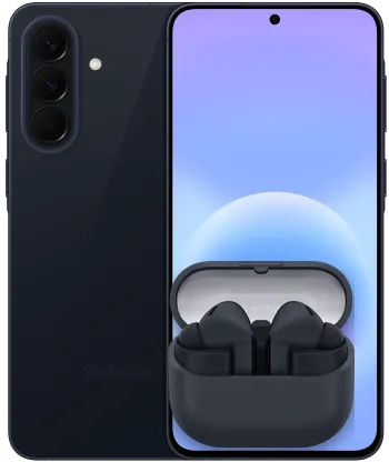 Samsung Galaxy A57 5G smartphone shown from front and back views